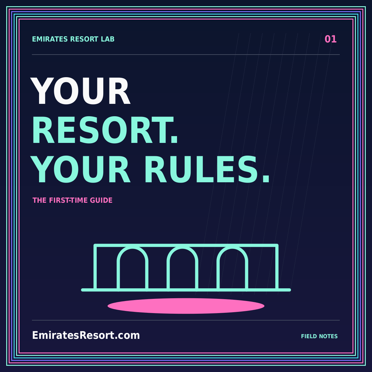 Choose your kind of escape — neon editorial illustration with EmiratesResort.com branding
