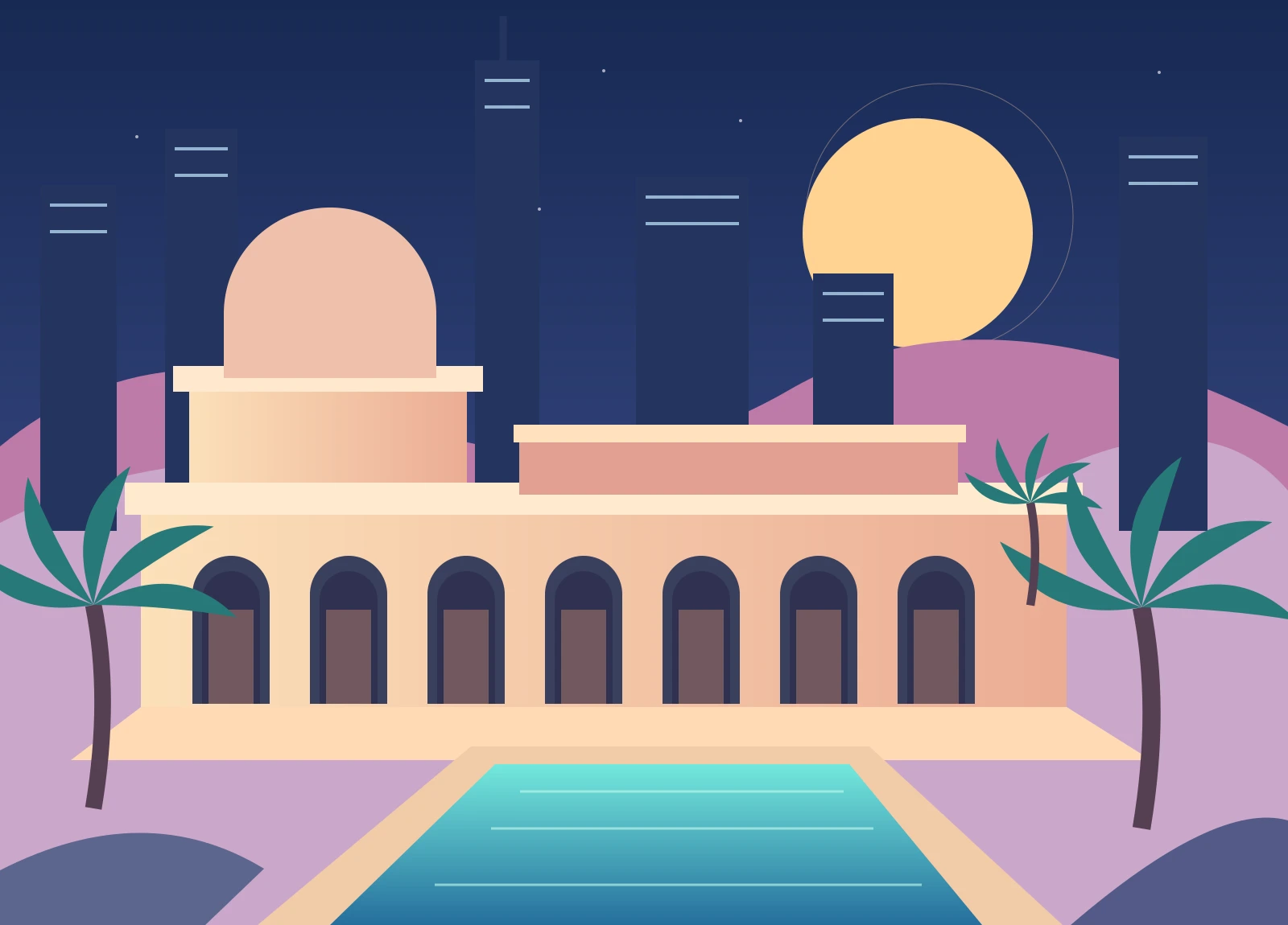 Illustrated Dubai resort setting