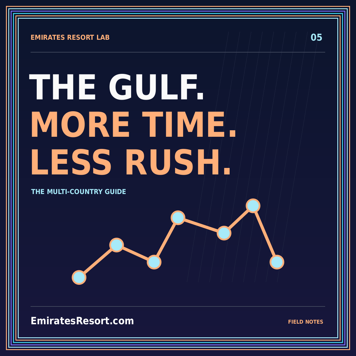 A better-connected Gulf escape — neon editorial illustration with EmiratesResort.com branding