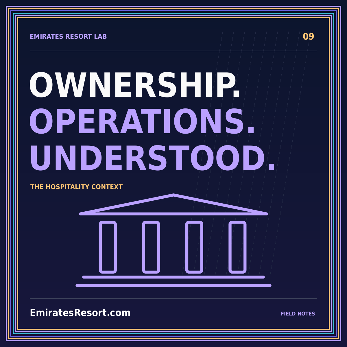 Understand the hospitality context — neon editorial illustration with EmiratesResort.com branding